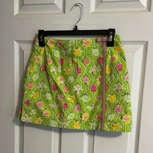 Lilly Pulitzer Green Floral Mini Skirt with Pink & Yellow Accents